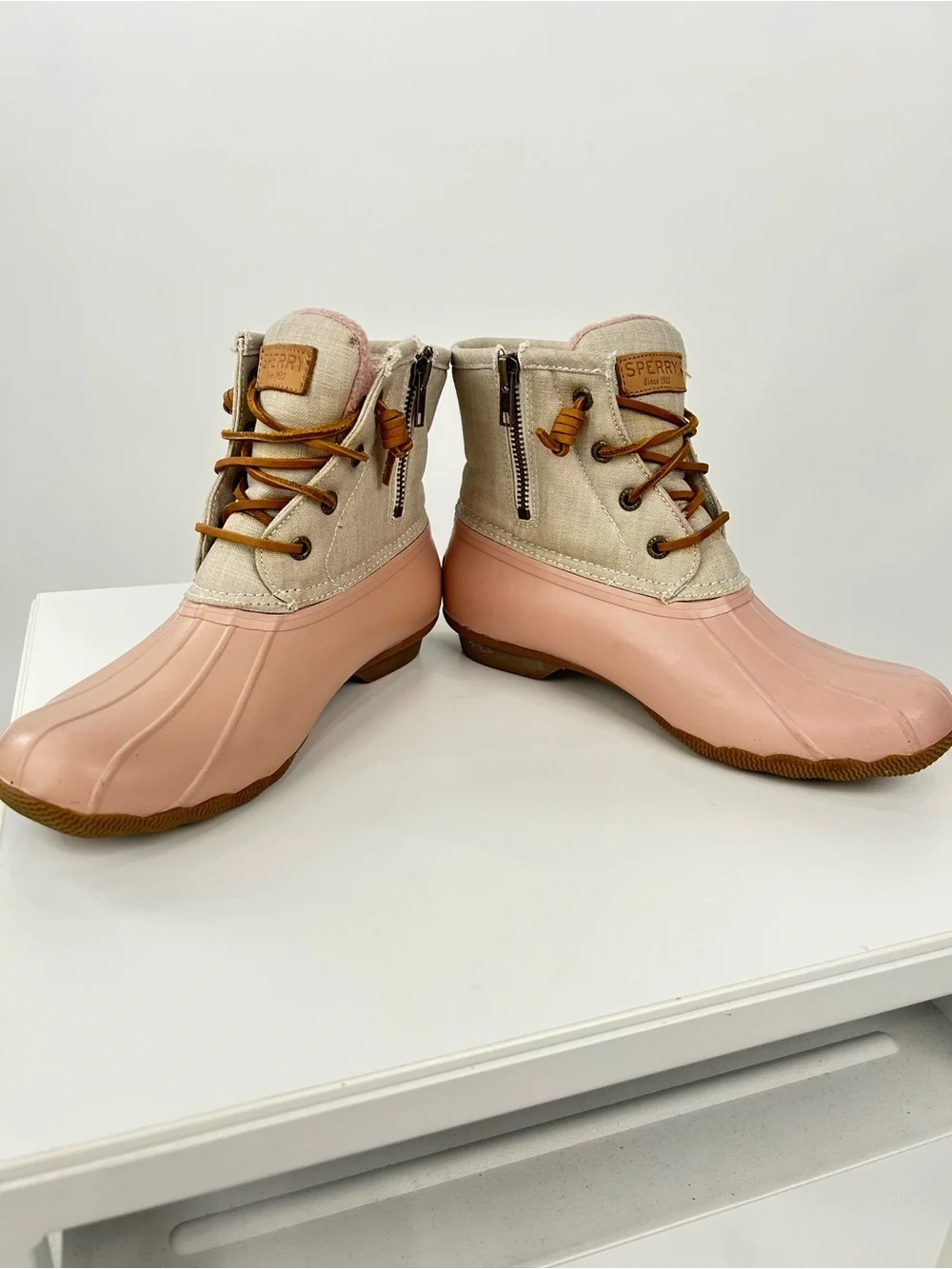 Sperry Saltwater Duck Boots Blush Pink Waterproof Lace Up Boots Women’s 6.5